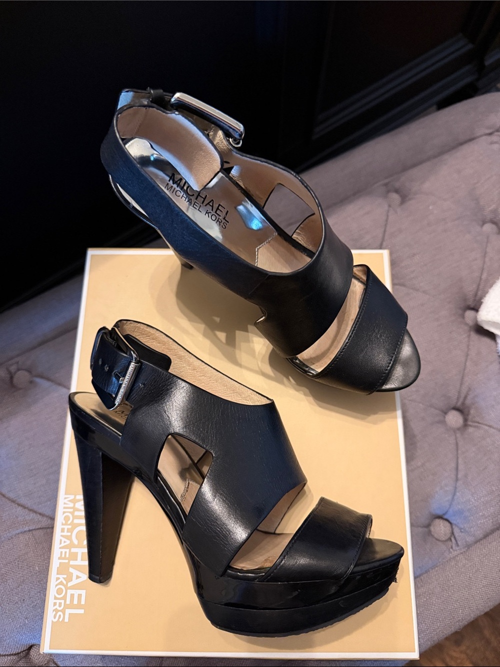 Michael Kors Black Leather Cutout Platform Heels